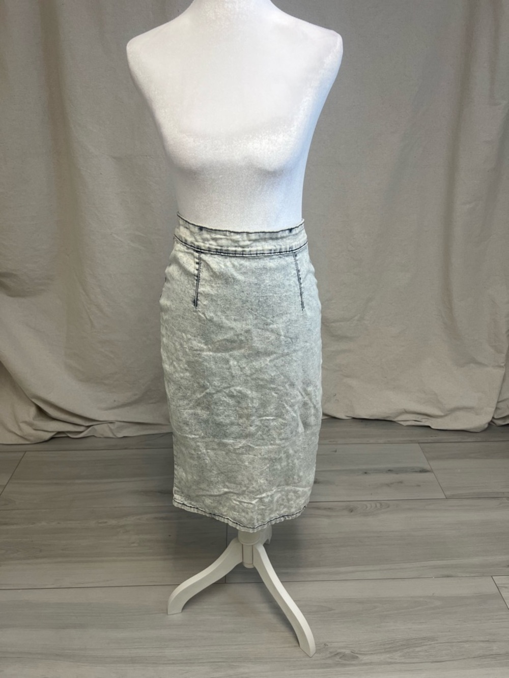 80s 90s Acid Wash Denim Pencil Skirt‎ Sz S Retro Vintage Indie Grunge